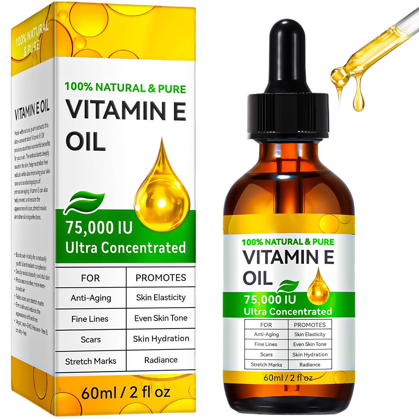 AuraBeen Vitamin E Oil with Jojoba for Face, Skin, Hair, Cuticle & Scars - Cold Pressed, Gentle Moisturizing & Repair Solution, Fast Absorbing, Firming Skin, Fill Fine Lines(2 Fl Oz)
