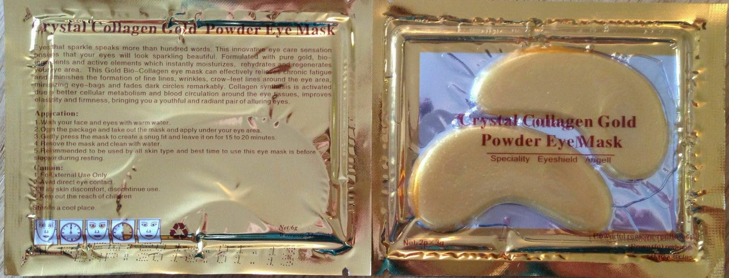 Tomsey 10 Pair Eye Masks & 10 Lip Masks Crystal Collagen 24k Gold Under Eye Gel Pad Face Mask Anti Aging Wrinkle Gel Lip Plumping Patches, Vegan Cruelty-Free Self Care Beauty