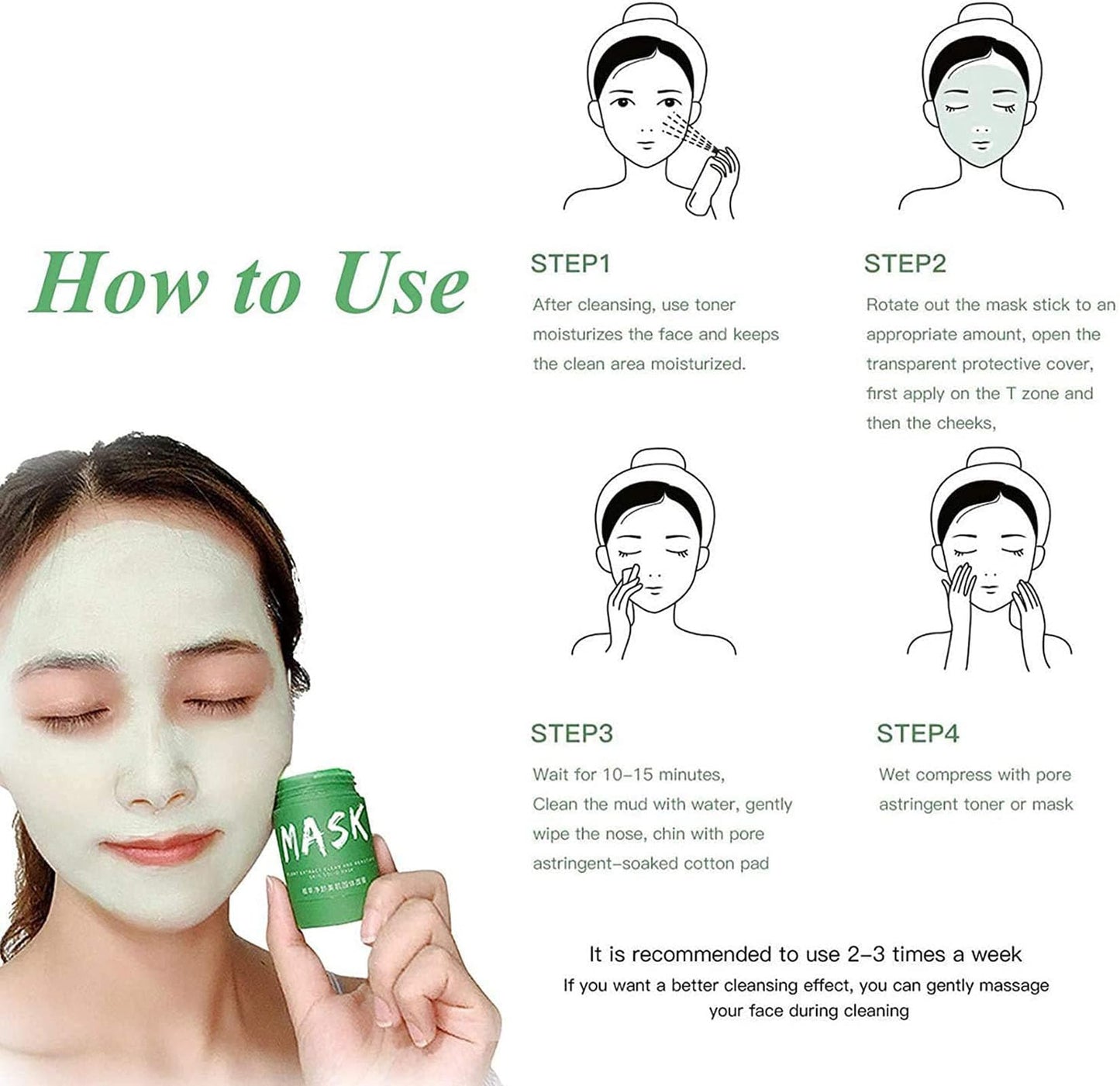 OunTechGlory Green Tea Cleansing Mud Mask Stick - Solid, Effective Cleansing to Reduce Blackheads, Excess Oil & Acne-Prone Skin - Improves Skin Health For All Skin Types (2PCS)
