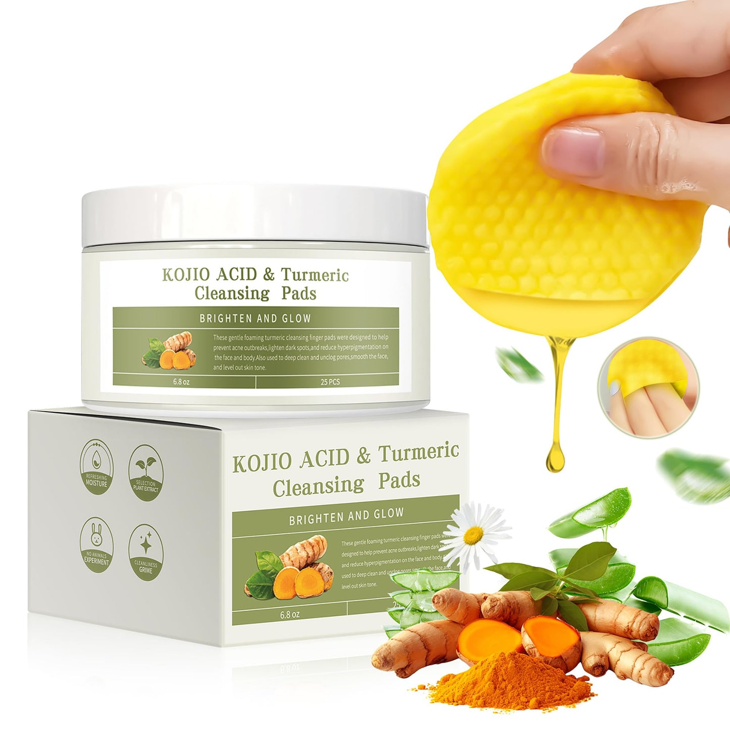 Collin Kacey Kojic Acid and Turmeric Pads - Turmeric Kojic Acid Cleansing Pads - Turmeric Exfoliating Pads for Brightens Skin, Exfoliates, Refreshes Controls Oil, Refines Pores(Pocket-big_25PCS)
