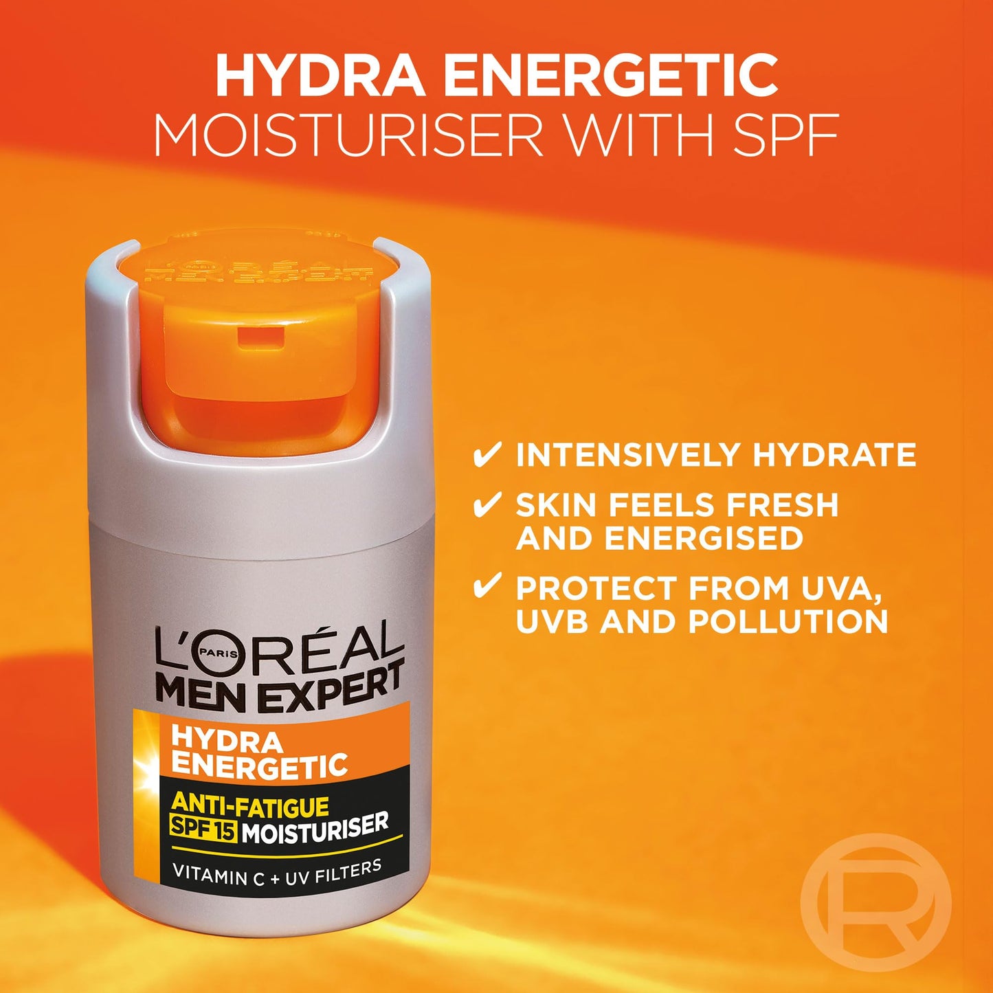 L’Oréal Paris Men Expert Protective Anti-fatigue Moisturiser With SPF 15 for Men 50ml, Hydra Energetic Moisturiser With Vitamin C*, for Tired and Dry Skin, Hydrates and Protects Skin
