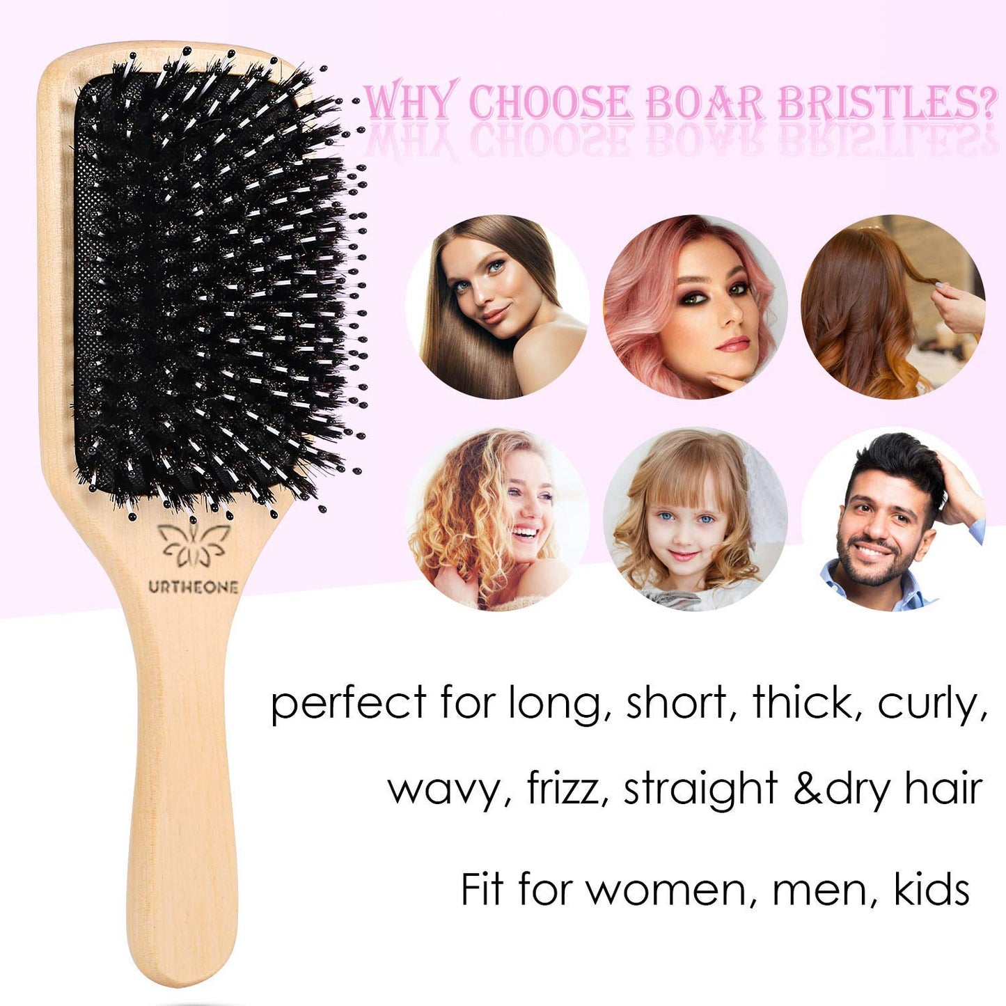 Hair Brush Boar Bristle Hairbrush for Thick Curly Thin Long Short Wet or Dry Hair Adds Shine and Makes Hair Smooth, Best Paddle Hair Brushes and Comb Set for Men Women Kids