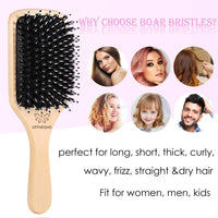 Hair Brush Boar Bristle Hairbrush for Thick Curly Thin Long Short Wet or Dry Hair Adds Shine and Makes Hair Smooth, Best Paddle Hair Brushes and Comb Set for Men Women Kids