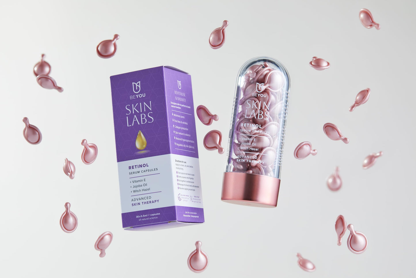 BeYou Skin Labs Retinol Serum Capsules with Vitamin E, Jojoba Oil & Witch Hazel | Advanced Anti-Ageing Therapy for Radiant & Revitalised Skin | Energise & Nourish Skin | 30 Vegan Capsules