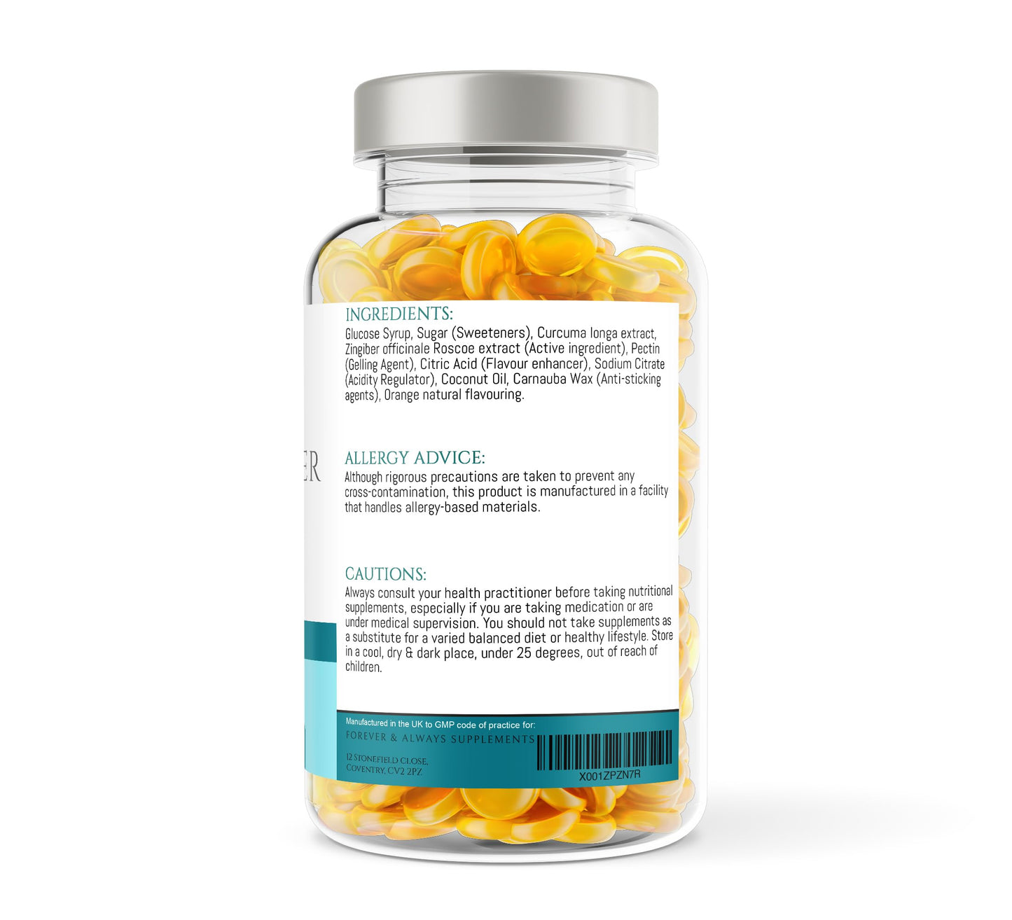 Forever & Always Supplements Turmeric Gummies & Ginger - 120 x Orange Flavoured High Strength 13500mg of Turmeric Curcumin Per Serving, 2 Months Supply Daily Gummy for Adults & Suitable for Vegans