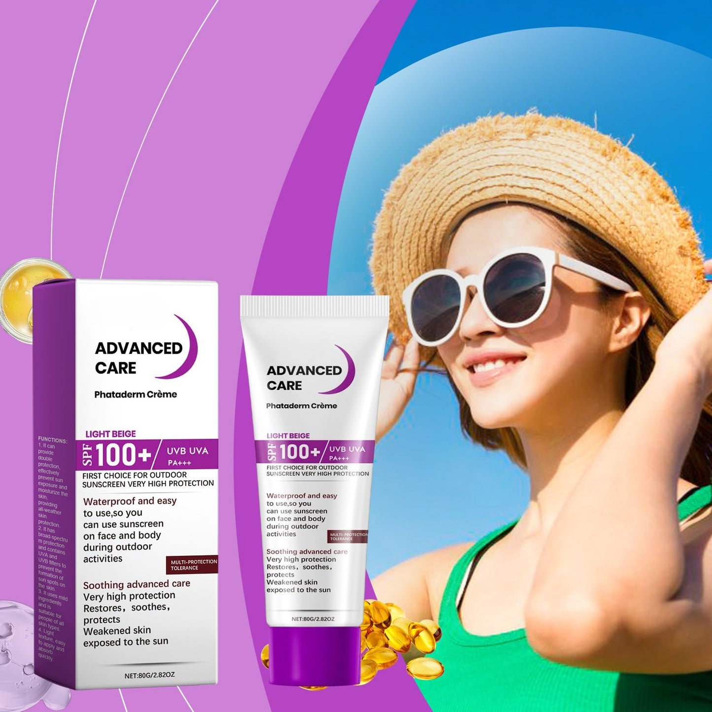 NLFOX SPF 100 Sunscreen - 2PCS Sun Cream SPF 100 PA+++ - Sunscreen SPF 100-80g UVB/UVA High Protection Factor 100 Sun Cream -Waterproof SPF 100 Face Moisturiser - Factor 100 Sun Scree For Outdoor