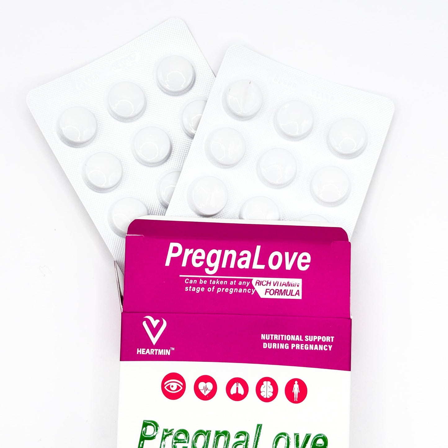 Heartmin Pregnalove Original Pregnancy Support Tablets, Conception & Fertility Vitamins for Couples, 400µg Folic Acid Multivitamin Gummies – Zinc, Vitamin D, Iron & Omega 3, Vegan, 30 Tablets, 1 Month Supply –