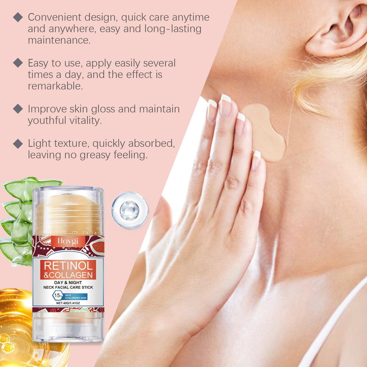 gcdat Retinol & Collagen Neck Facial Care Stick, Anti Aging Neck and Décolleté Firming Cream - Tighten and Hydrate Skin Day & Night Neck Tightening Cream Firm Repair Sagging Rejuvenates Skin - 1.41 Oz