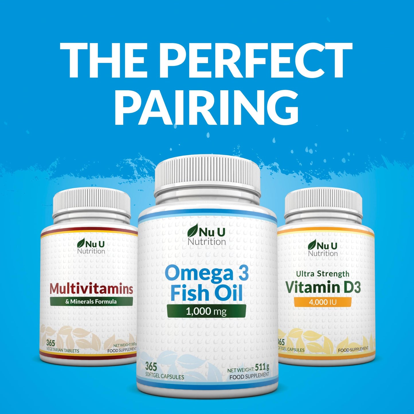 Nu U Nutrition - Omega 3 Fish Oil 1000mg - 365 Softgels (12-Month Supply) High Strength Triglyceride Form Omega3 with 540mg EPA & 360mg DHA per Serving - Wild Caught Fishoil - Not from Cod Liver Oil