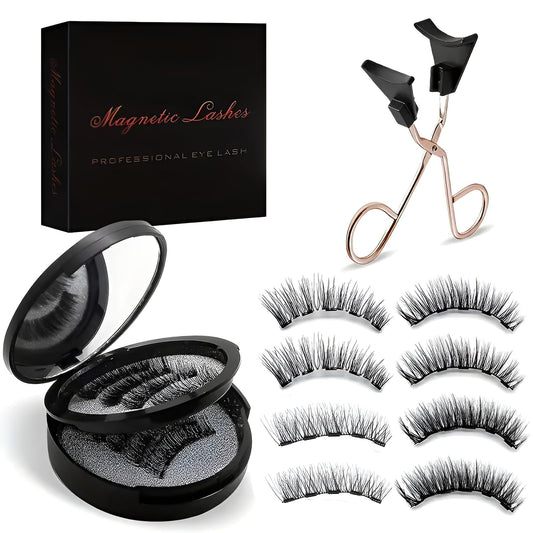 AmiCera Magnetic Eyelashes, Reusable Magnetic Eyelashes with Applicator Natural Look, No Glue/Eyeliner Needed, 2 Styles False Eyelashes Kit Easy to Wear & Remove All-Day Comfort (2 Pairs)