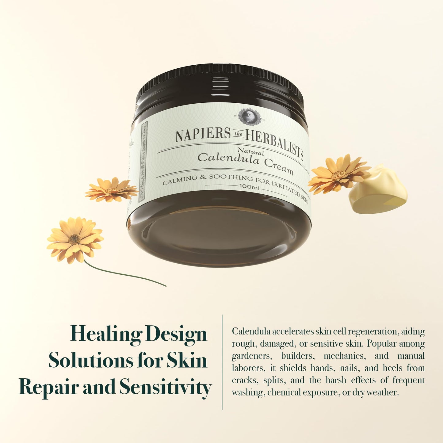 Napiers Calendula Flower Skin Cream - Natural & Gentle Moisturiser for Face and Body - Soothes Dry, Irritated Skin - 100ml