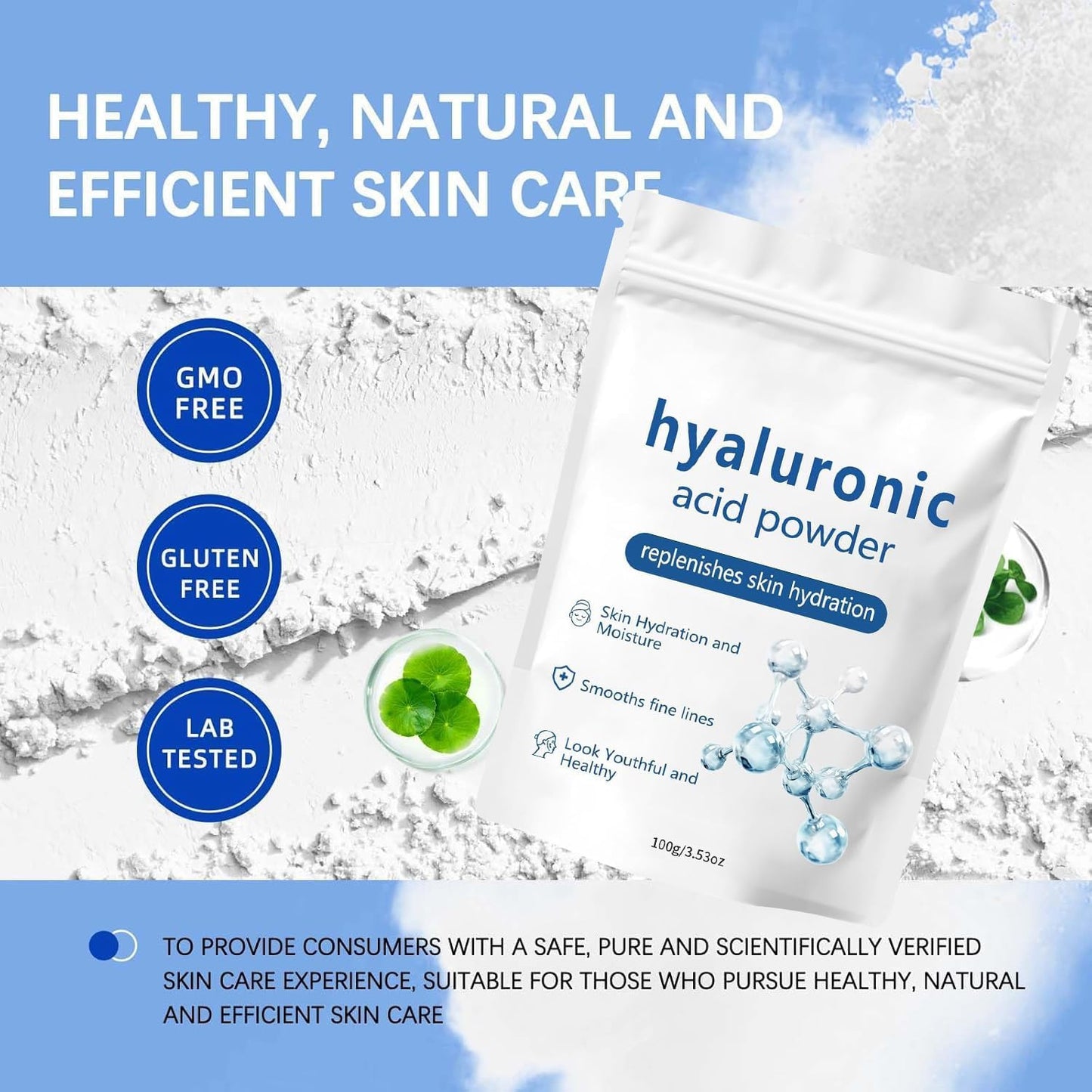 Hyaluronic Acid Powder for Face, 100g Hyaluronic Acid Powder Pure for Skincare, Facial Serums Firmer Skin, Skin Hydrating and moisturising Support