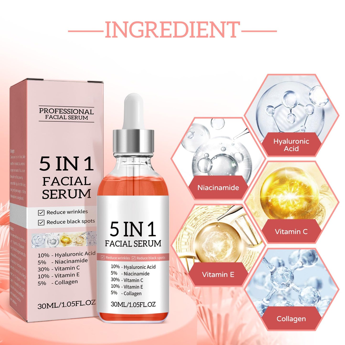 OKAQEE 30% Vitamin C Serum for Face - Skincare with 10% Hyaluronic Acid &Vitamin E and 5% Niacinamide & Collagen - Dark Spot Remover for Face - Anti Aging Facial Brightening Serum - Improve Dull Tired Skin