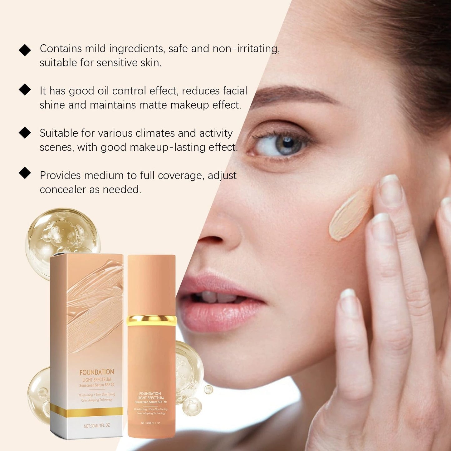AurolaGlow Color-Changing Foundation Liquid, Naturally Covers, Long-Lasting Hydrating And Concealing Cream, Moisturizing, 30ml