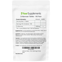 YourSupplements D-Mannose Tablets 1000mg | Easy Swallow Coated Tablets | 180 Pack | High Strength | Natural Relief & Vegan Friendly