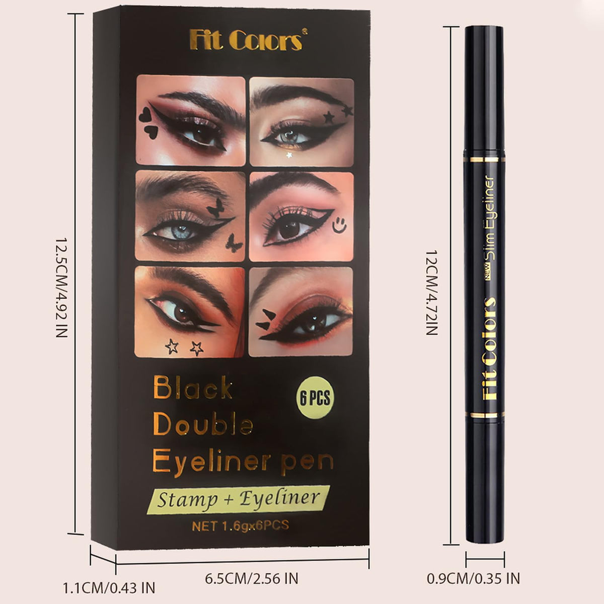 Sitovely Double-headed Liquid Eyeliner Stamp Pencil Set, 6PCS Winged Black Eyeliner Pen for Women, Eyeliner Stencils Long-Lasting Tattoo Makeup-Triangle,Star,Heart,Smiley,Butterfly (B, M)
