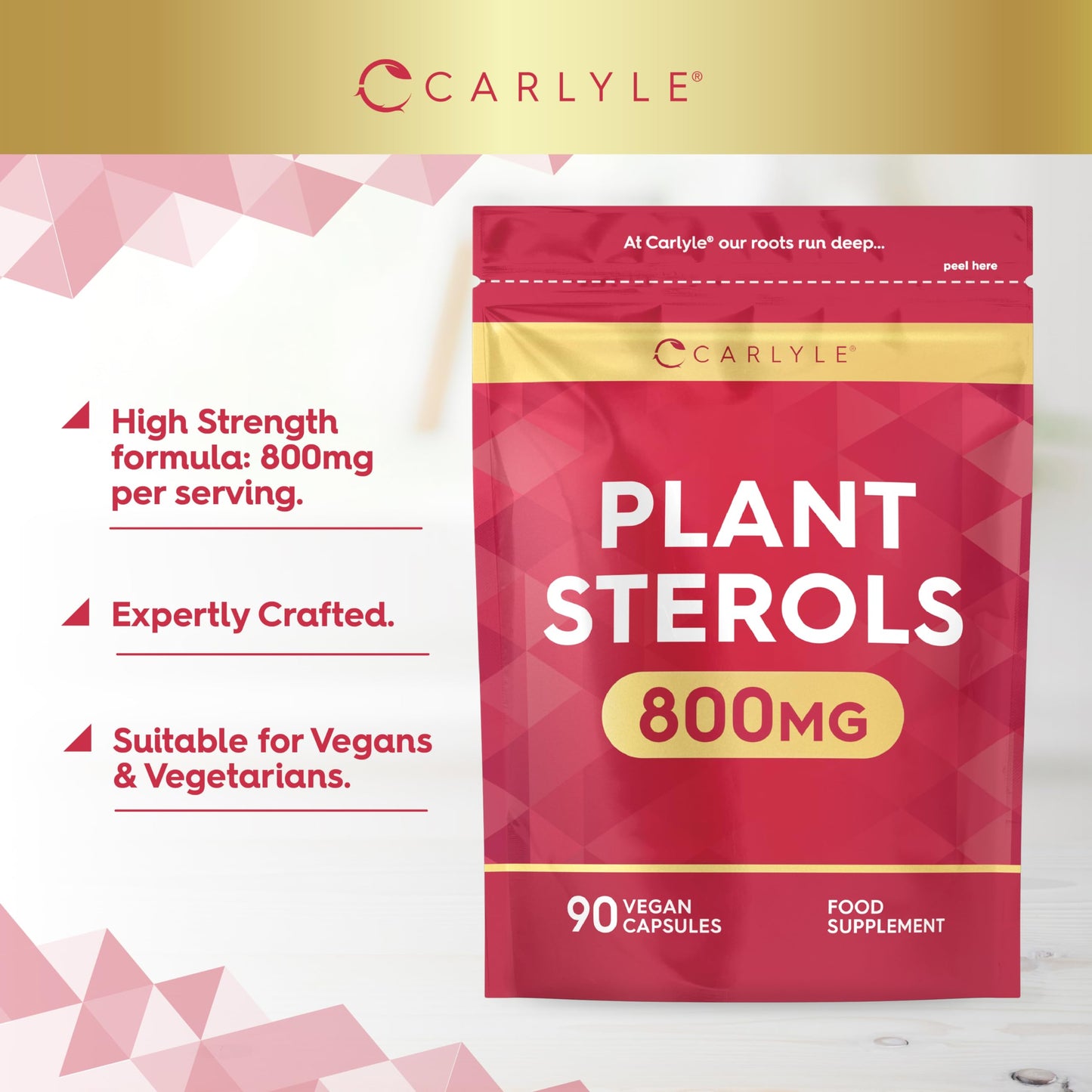Plant Sterols 800mg | 90 Capsules | High Strength Supplement with Beta-Sitosterol | Vegan and Vegetarian | No Artificial Preservatives | by Carlyle
