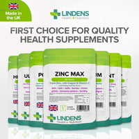 Lindens Zinc Max Tablets - 90 Pack - Provides 300% Nrv Dose and Fortified with Vitamin C & Copper to Contribute Towards Healthy Hair, Skin, Nails, Vision & Hormone Balance - UK Manufacturer, Letterbox Friendly