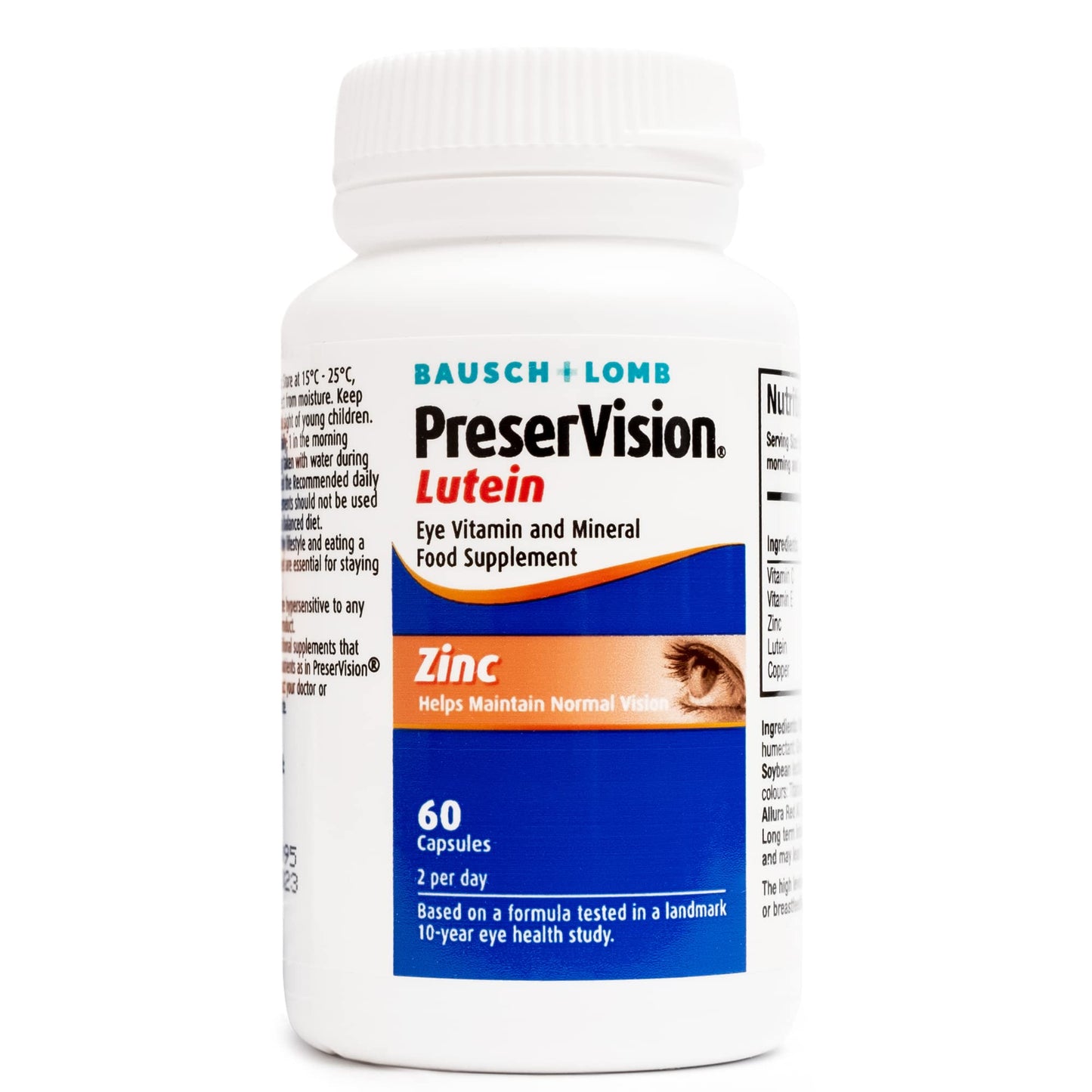 PreserVision Lutein by Bausch + Lomb, Lutein, Zinc, Copper and Vitamin C and E, Eye Vitamin and Mineral Food Supplement, Two Lutein Soft Gel Capsules per Day