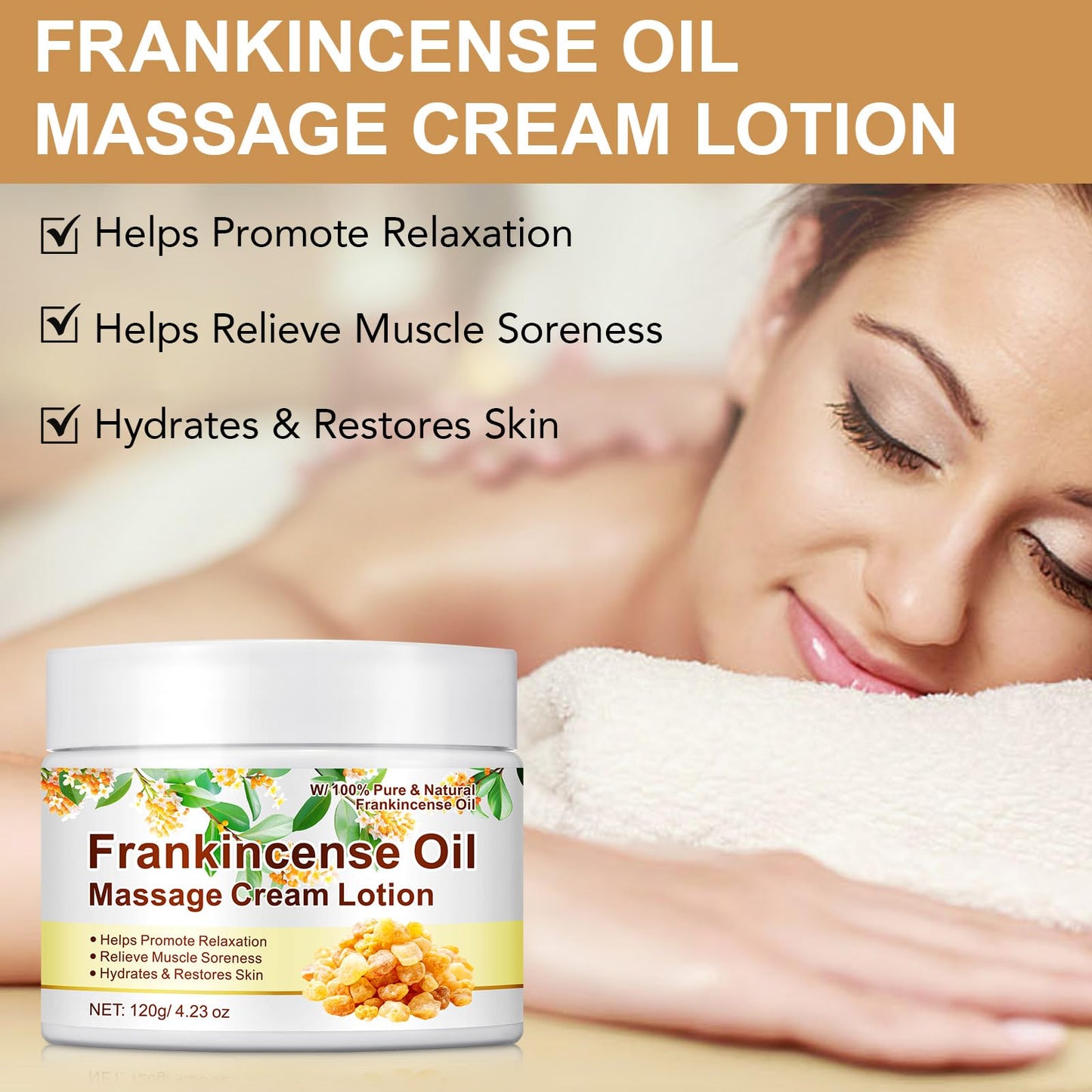 Generic Frankincense Oil Cream Lotion, 120g Frankincense Oil Cream Deep Soothing Skin, Hydration Anti-Aging, Enhance Skin Elasticity Massage Cream