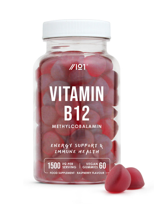 Vitamin B12 Gummies 1,500mcg (per Gummy) - High Strength Methylcobalamin Supplement - Non-GMO, Gluten Free, Raspberry Flavour - 60 Vegan Gummies.