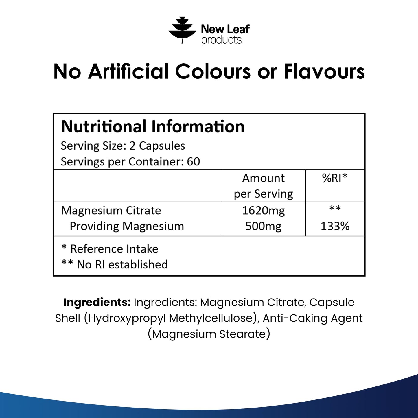 NEW LEAF PRODUCTS Magnesium Citrate Capsules 1620mg - Super Strength and High Absorption Magnesium Supplements - with 500mg ElementalMagnesium - Not Tablets - Muscle & Sleep Support (Two Months Supply)