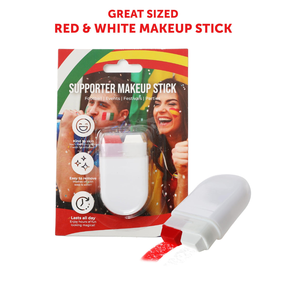 Sparkles Partyware Red & White Facepaint Stick - Pack of 1 - Red and White Coloured Make Up Stick - Sports Supporters Face Paint Makeup Football Rugby Sporting Events
