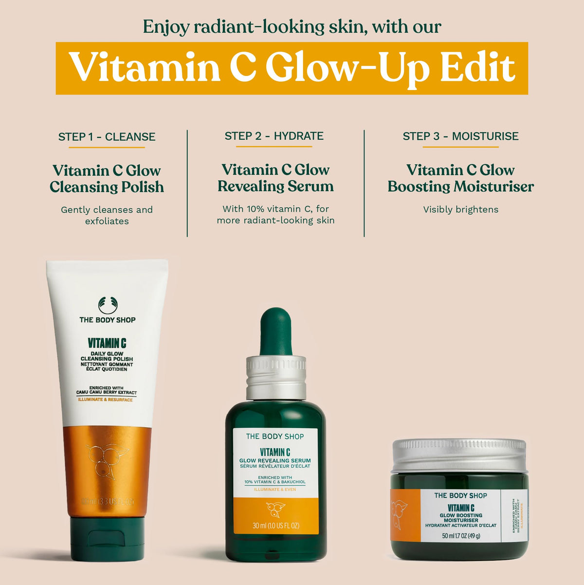The Body Shop Vitamin C Glow Boosting Moisturiser (1x 50ml), Hydrating Face Moisturiser for Women, Water-Based Moisturizer with Vitamin C & Hyaluronic Acid, Face Cream for Radiant-Looking Skin