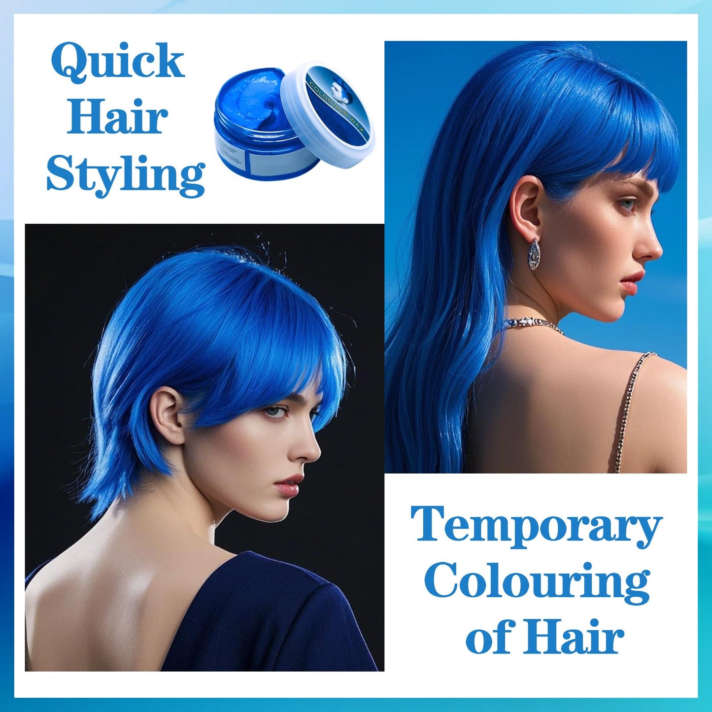 MINSHZEE Hair Wax Blue Temporary Hair Gel, Easy Wash Out Long Lasting Hair Colour, Styling Hair Wax Hair Colour Mud for Men Women Instant Styling (100ml)