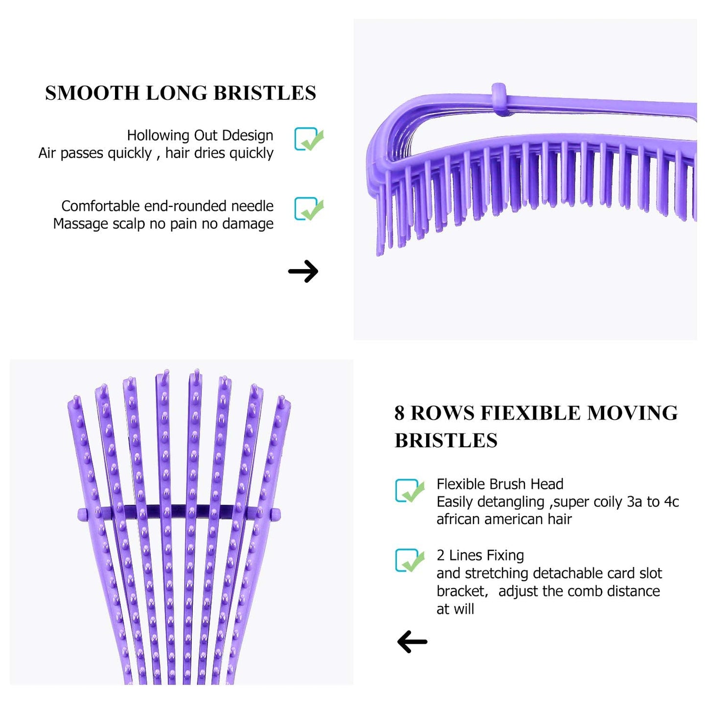 Hair Brush,Detangle Hair Brush, Detangler Brush for Women Men Adults Kids Afro American Type 3a-4c, Detangling Nylon Bristle Brush for Kinky Curly Coily Wavy Wet and Dry Hair,Purple