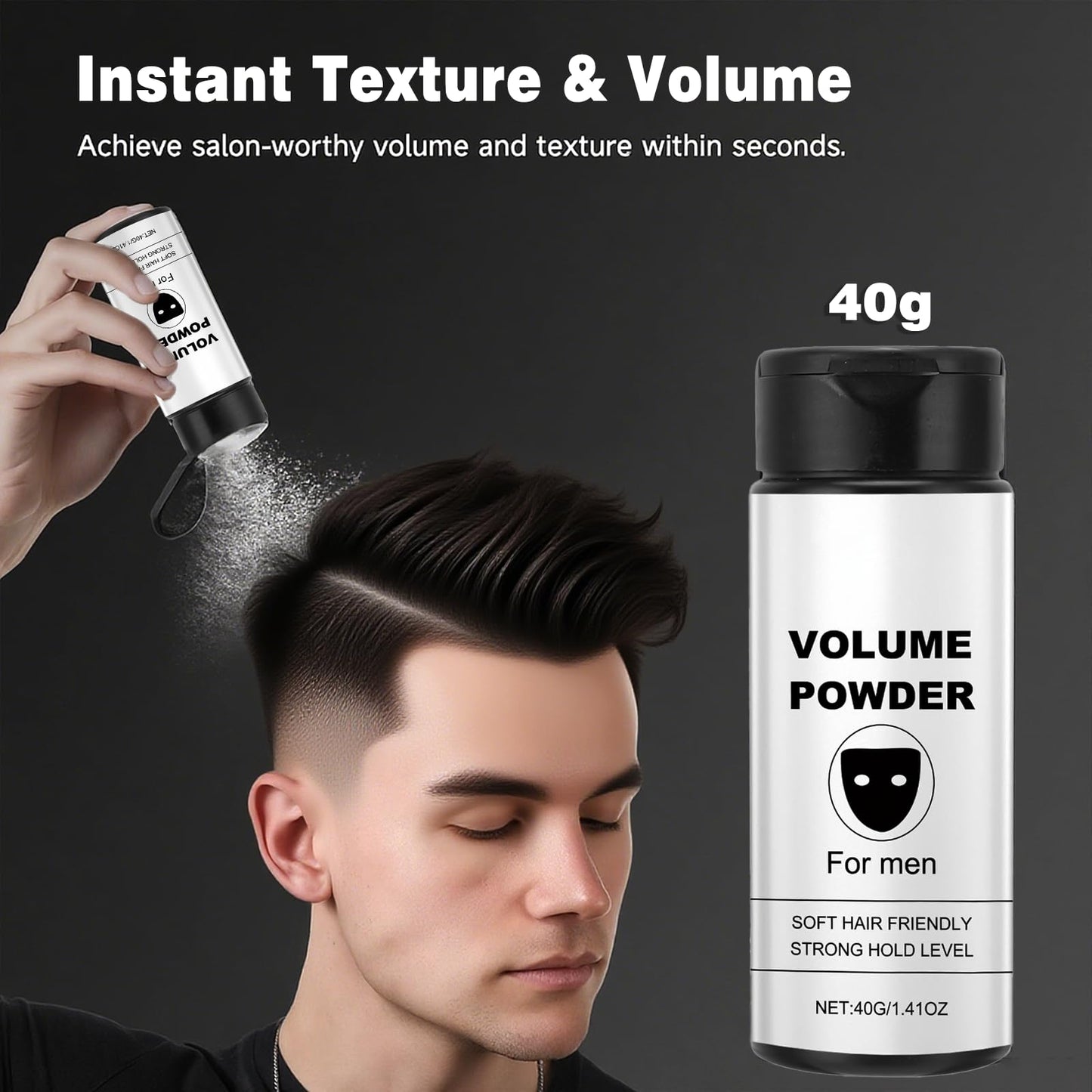 AmiCera Volume Powder for Men,Texture Powder, Hair Styling Powder Men, Instantly Adds Texture & Volume, Mens Volumising Hair Products, Long-lasting Strong Hold Fluffy, for All Hair Types,40g