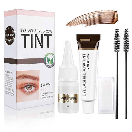 MEITREND Brown Eyebrow Tint Kit - 2-in-1 Eyelash Tint & Eyebrow Dye Dark Brown - Natural Eye Lash and Eye Brow tint - Brown Eyelash Dye Last to 4 Week - Waterproof Brow Dye Fast Colouring