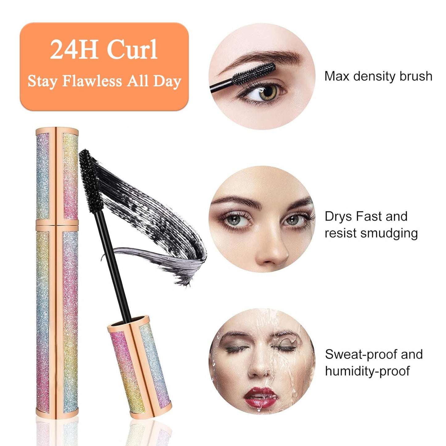 AmiCera Waterproof Mascara, Lengthening Mascara Black, Volume and Length Smudge Proof Quick Dry, Sky High Natural Curling Long Lasting, Eyelash Makeup, Gift for Women Ladies Girls, Starry Sky Shell
