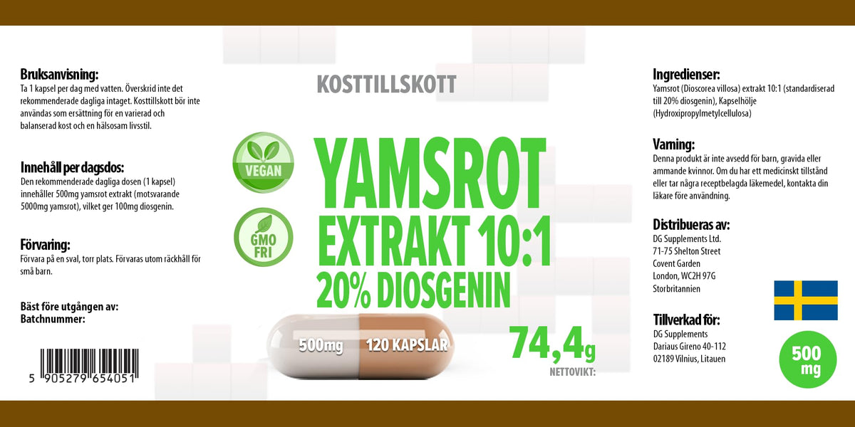 Hepatica Yam Root Extract 5,000mg Equivalent | 120 Vegan Capsules | High Strength 10:1 Extract (500mg) | 20% Diosgenin | 3rd Party Lab Tested Herbal Supplement