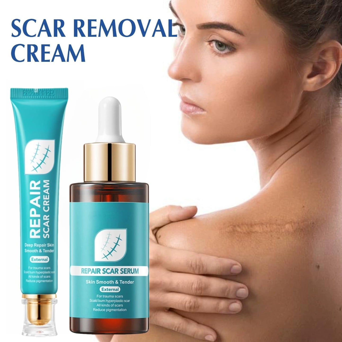 Jinjiar Scar Removal Set with Repair Scar Cream & Serum,Scar Removal Cream,Scar Treatment,Advanced Scar Gel for Old and New Scars,Scar Crea-m After Surgery,S-car Healing Cre-am,Acne Sc-ar Treatment,Scar Away