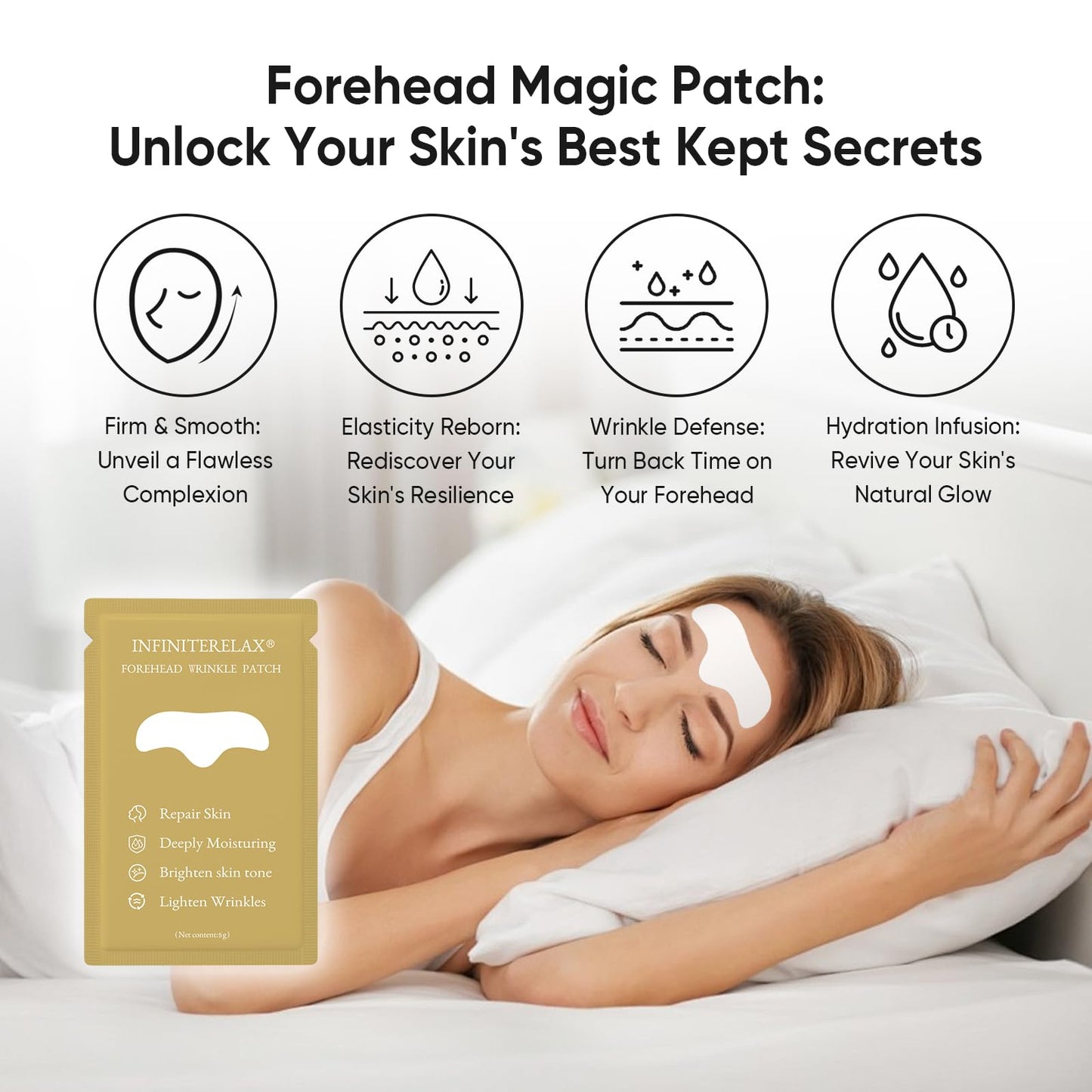 InfiniteRelax Forehead Wrinkle Patches For Anti-wrinkle, Anti Aging Facial Mask For Women Face Lift - with Aloe, Collagen, Vitamin E Overnight Sleep Tape For Wrinkles 12 Pcs