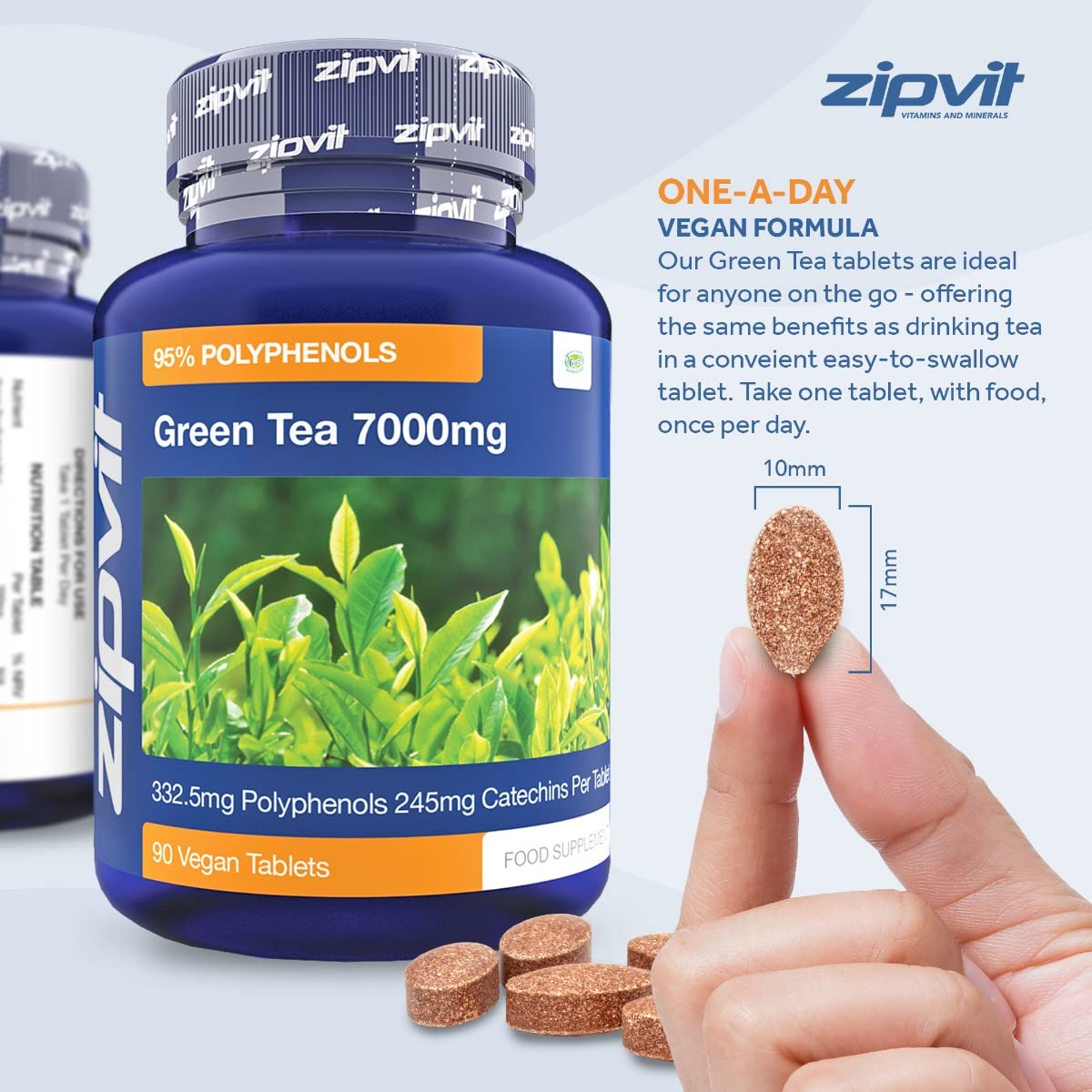 Zipvit Green Tea Extract 7000mg Antioxidant, 95% Polyphenols. 90 Vegan Green Tea Tablets. 3 Months Supply.