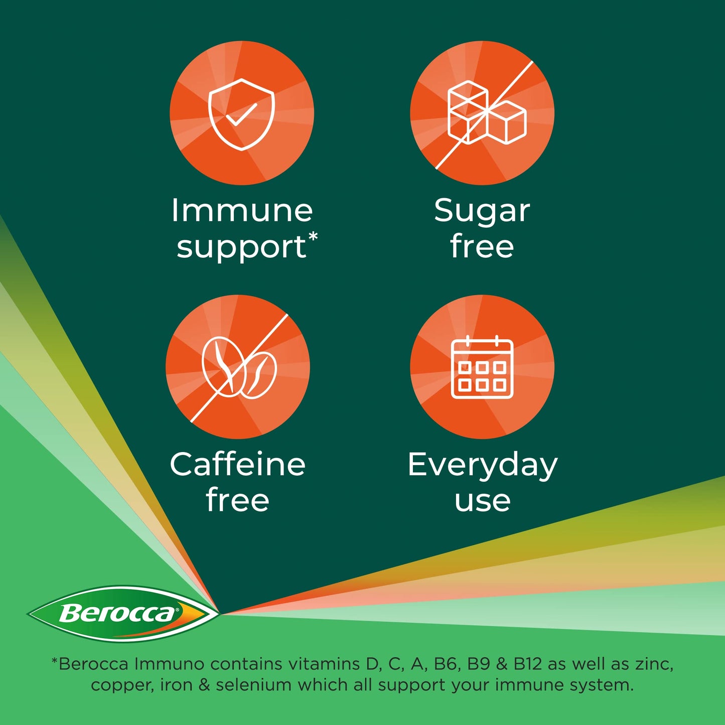 Berocca Immuno Effervescent Tablets - Including Vitamin D, C, A, B6, B9, B12, Selenium, Zinc and Iron - Multivitamin Immune System Support for Men & Women - 11 Vitamins and Minerals - 15 Tablets