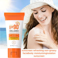 HUOWEH 60g Sun Block,Sun Cream Face,Collagen Sunscreen SPF 90 PA+++, Ultra High Protection Face Moisturizer with 36HR Hydration, Water-Resistant (80 Min), Non-Sticky & Sweat-Resistant