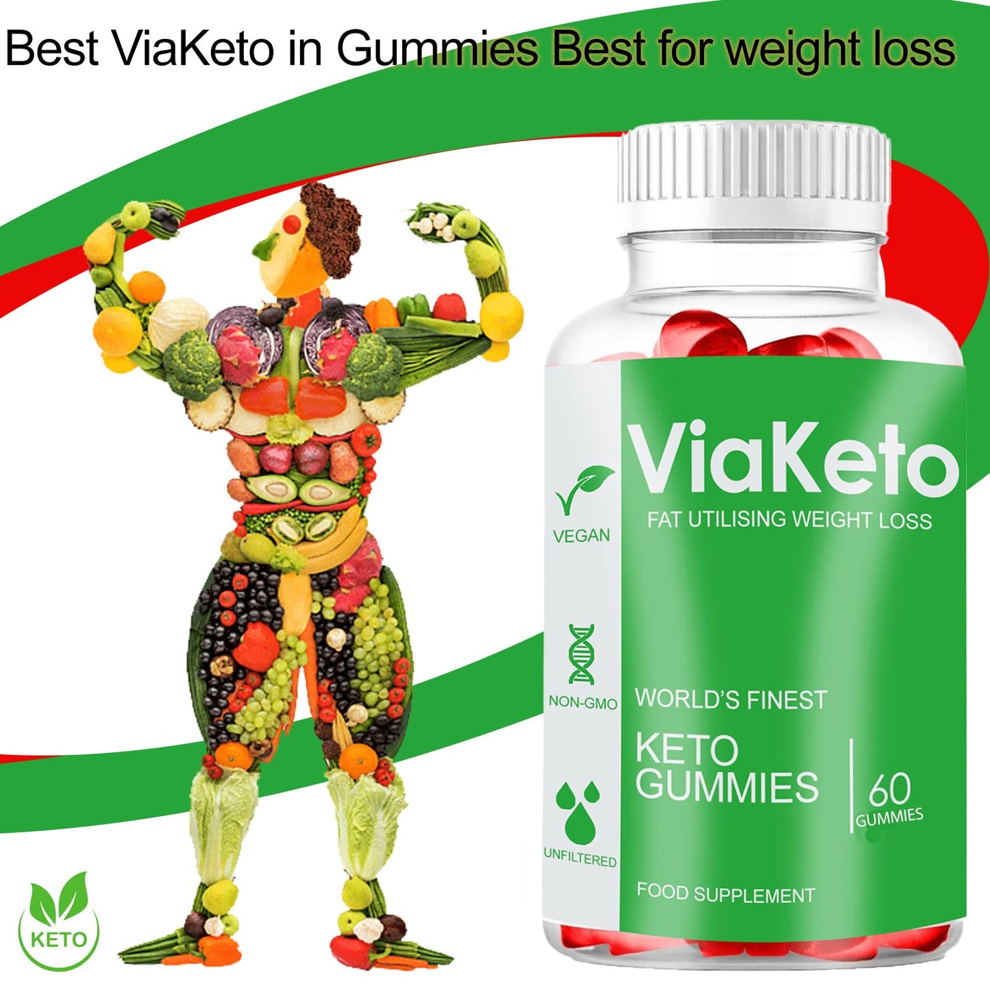 FItness Hero Supplements Via Keto - 60 Gummies Original Advanced - New & Sealed - 1 Month Supply - Vitamins and Minerals - UK Made - Vegan