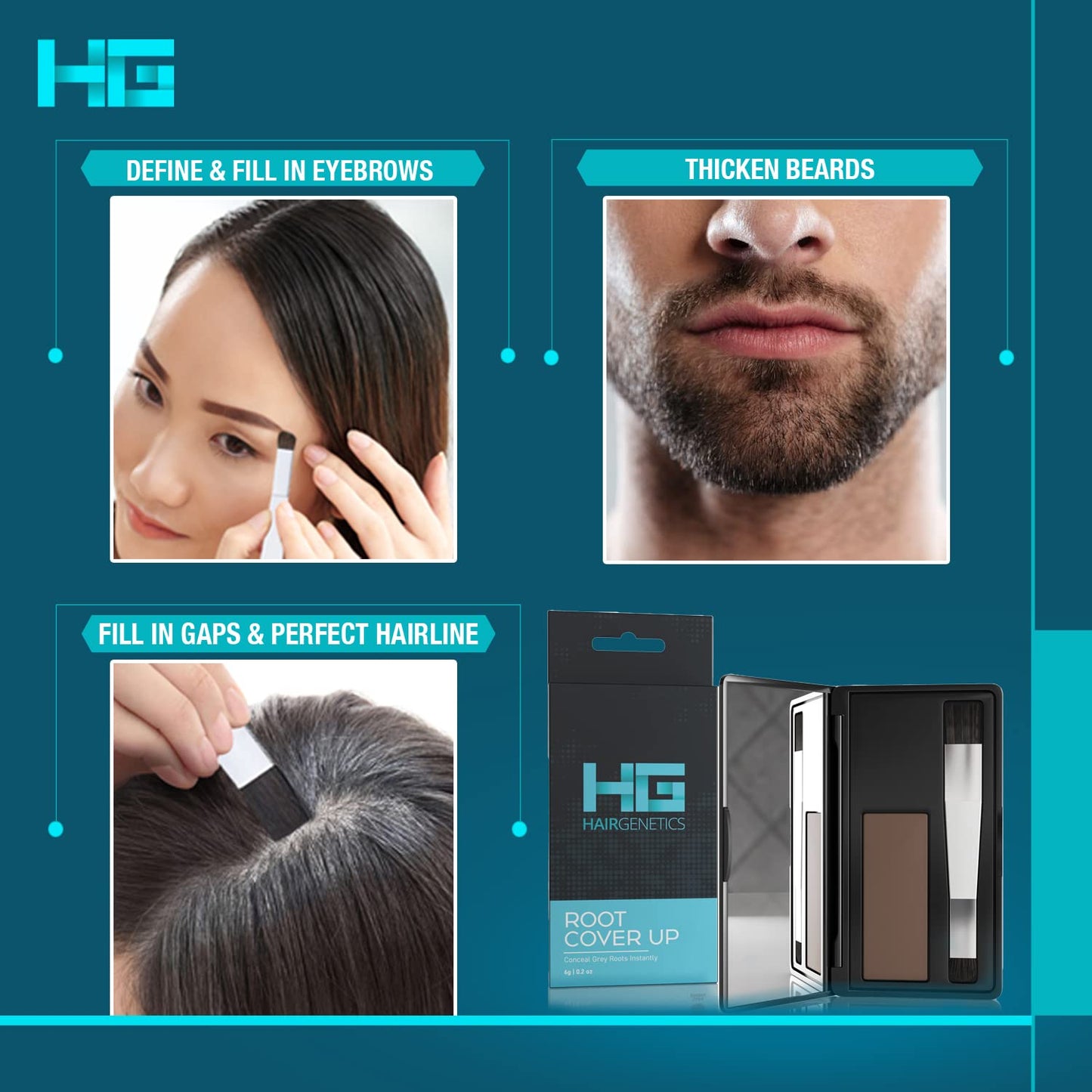 Hair Genetics Root Cover Up Hide Your Grey Hairs Roots NEW Mineral Powder, Quick and Easy Professional Natural looking Results Touch Up Powder Define and Fill in Eyebrows (Light Brown)…