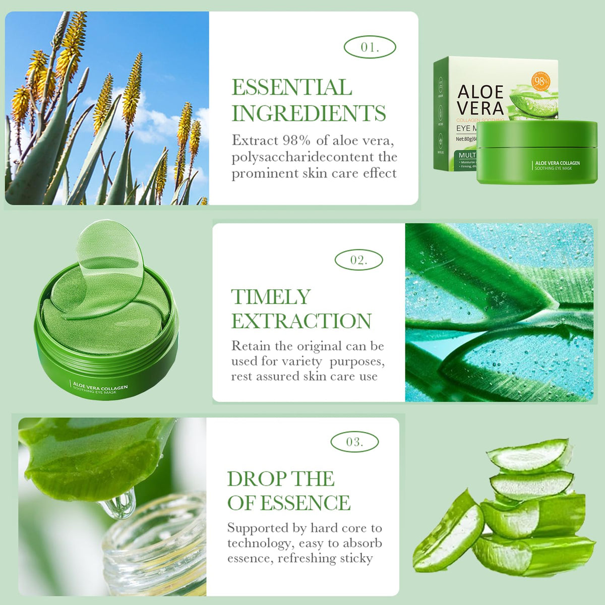 Haoutdory 60 Pairs Aloe Vera Collagen Under Eye Patches,Hydrating Eye Masks for Dark Circles,Puffiness,Wrinkles & Fine Lines,Soothing Anti-Aging Skincare for Men & Women