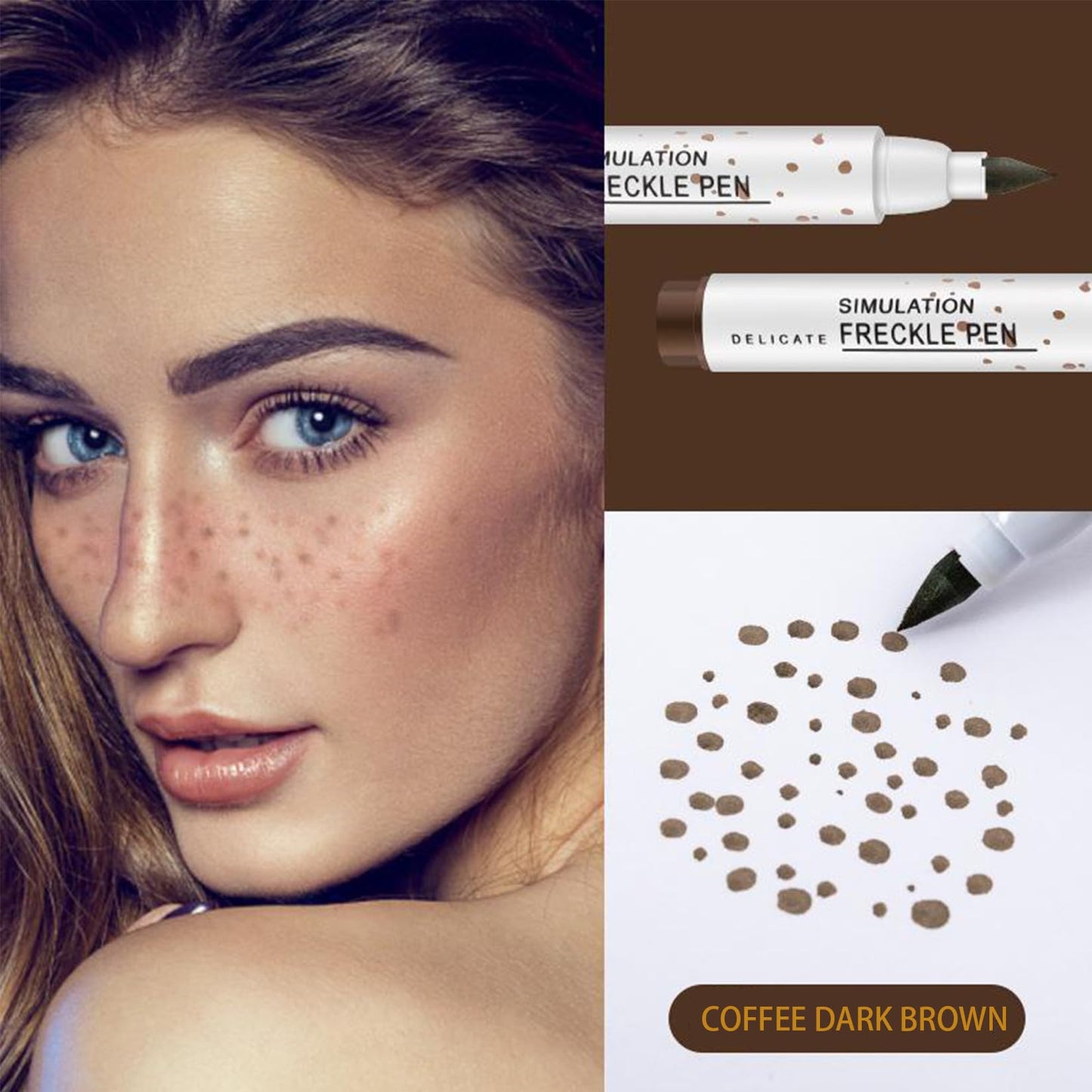 Generic 4-in-1 Freckle Pen – Waterproof Long-Lasting Freckle Makeup Pen with Fine Tip, Hypoallergenic Skin-Friendly Formula, Dual Colors (Light Brown & Dark Brown) for Natural Sun-Kissed Look