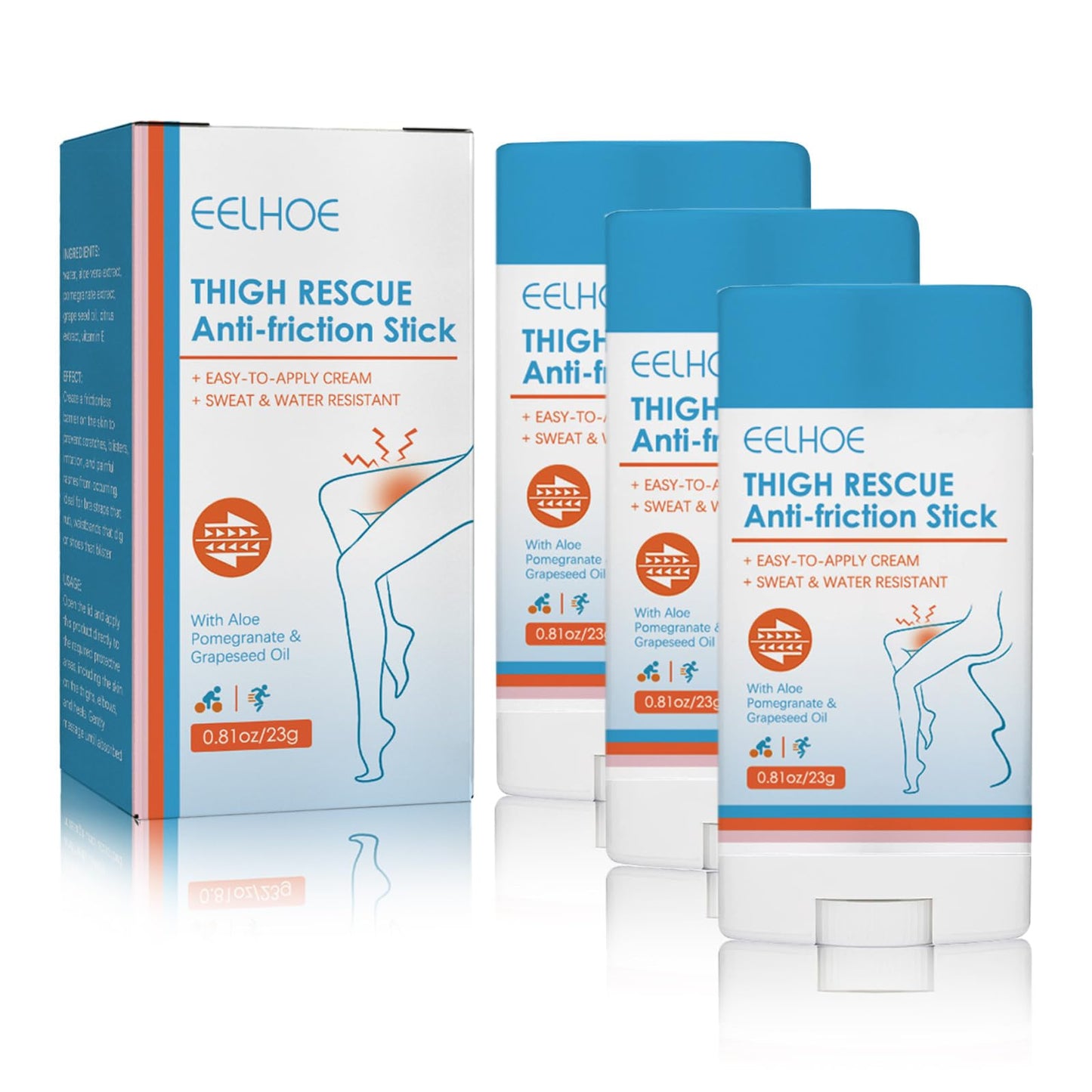 Leogony 3PCS Anti Chafing Cream, Waterproof Anti Chafe Stick, for Heel,Lower Arm,Legs,Skin Protection, Thigh Rescue