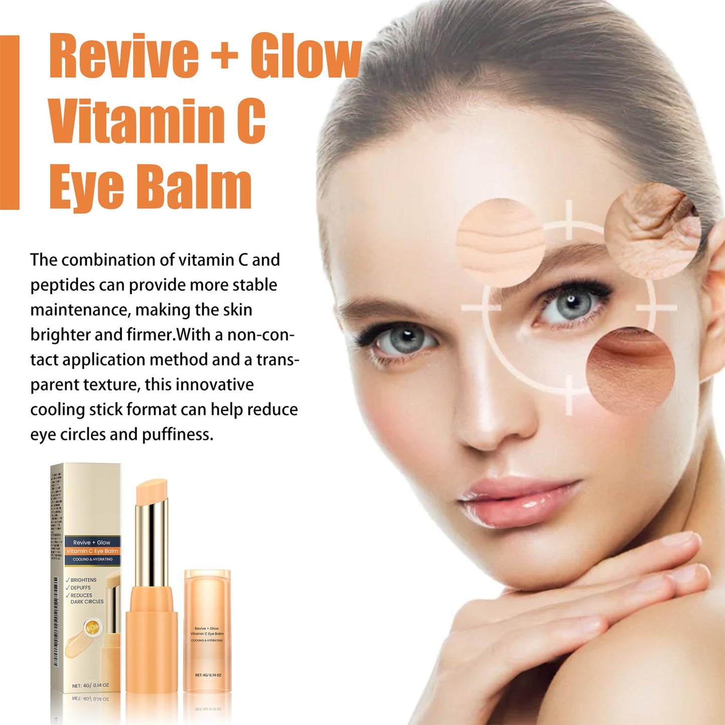 Generic Vitamin C Eye Cream Stick, Glow Eye Stick for Dark Circles and Puffy Eyes, Under Eye Balm for Women and Men, Cooling Moisturizing Formula for a Younger Look