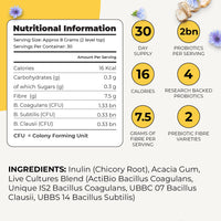 Soluble Fibre Supplement, 25% Daily Fibre, 6-in-1 Fibre Powder - Inulin, Acacia Gum, 2 Billion CFU Probiotics. Tasteless Prebiotics for Gut Health, 240 g, by Inspiriko