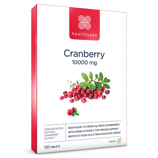 healthspan Healthspan Cranberry 10,000mg | 120 Tablets | 10,000mg Whole Cranberries | Added Vitamin C | Immune Health | Vegan