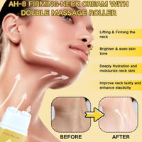 AH-8 Firming Neck Cream, Neck Firming Cream with Double Massage Roller, Tighten and Lift Neck Cream for Sagging Skin, Double Chin Reducer, Fade Fine Lines & Anti-Wrinkle, Moisturizing