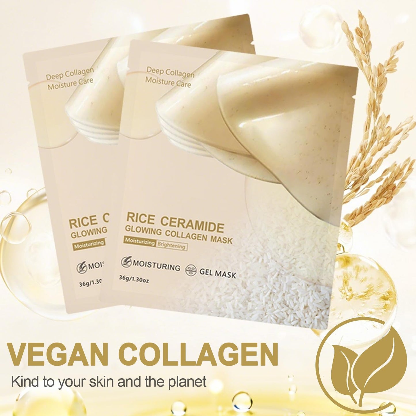 Trendyfave 4Pcs Rice Sheet Mask, Collagen Face Mask, Overnight Mask for Face Glow with Collagen Extract & Ceramide, Korean Skincare for Brightening, Hydrating & Anti-Aging, Moisturising Skin Barrier Repair