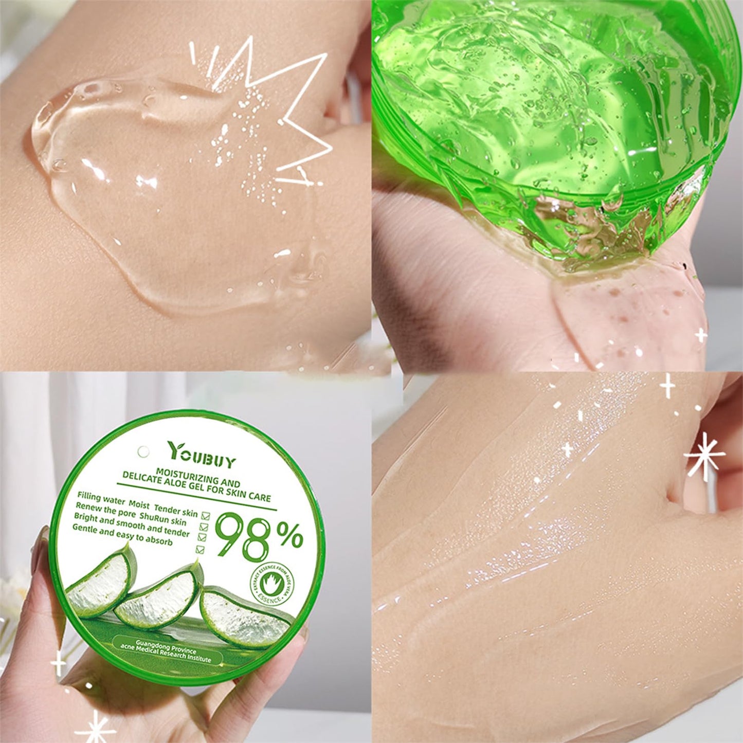 300ml Organic Aloe Vera Gel, 98% Pure Aloe Vera Gel For Face & Body, Aloe Vera Moisturiser For Hydrating & Smoothing Skin, Aloe Vera After Sun Gel, For For Dry Skin, Sunburn, Acne, Repair